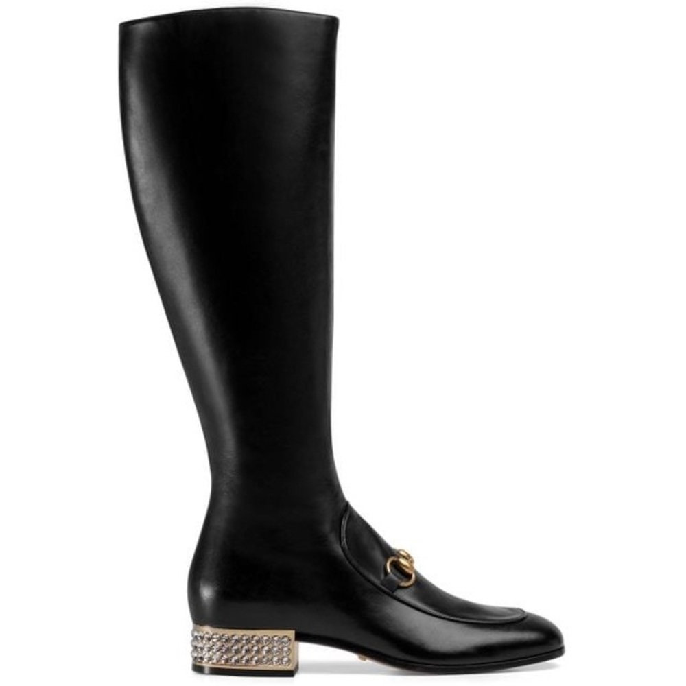 Gucci | Horsebit leather knee boot with crystals NEW